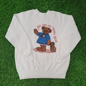 Vintage 90s Cute Teddy-Bear Sweatshirt Women Medium 21x23 USA